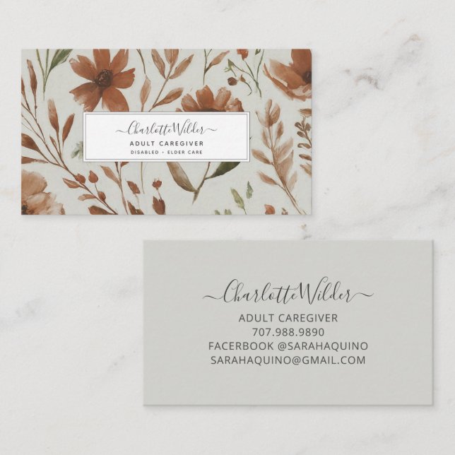Kortet för målad Blommigt för vårdgivare Visitkort (Fram/baksida)
