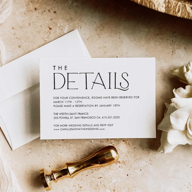 Kortet för minimal Bröllop-information om elegant Tilläggskort (Simple Elegant Wedding Details information Card)