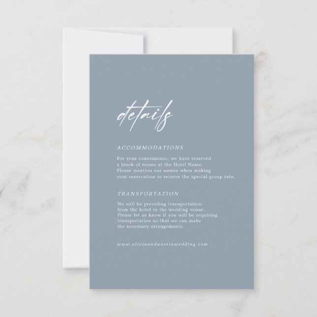 Kortet för minimal Dusty Blue Bröllop-detaljenhet Inbjudningar (Framsida)