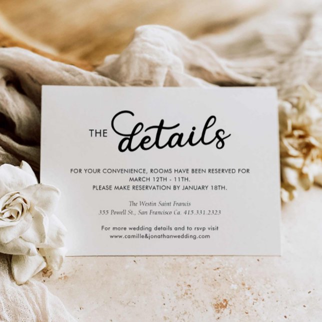 Kortet för modern minimal information om Bröllop Tilläggskort (Modern Wedding Details Card)