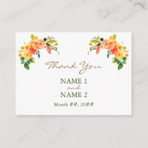 Kortet för orange av vattenfärgad blommigt för Tac