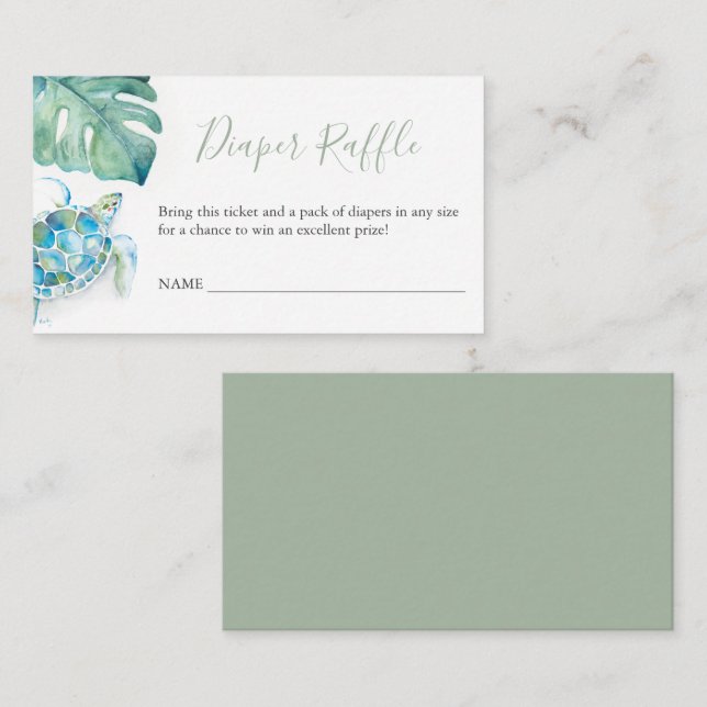 Kortet för Sea Turtle Diaper Raffle-inbjudningskor Tilläggskort (Fram/baksida)