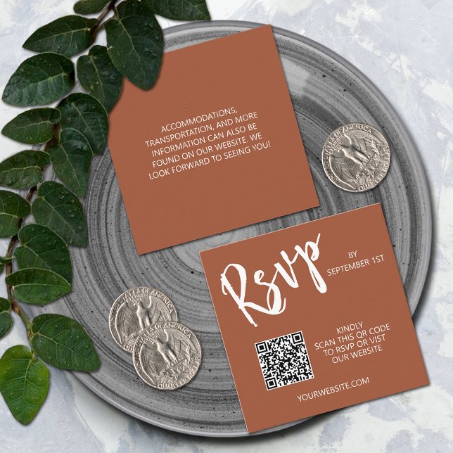 Kortet för terracotta-hölje i bröllop QR-koden Tilläggskort (Wedding QR code small 2.5" x 2.5" terracotta RSVP cards)