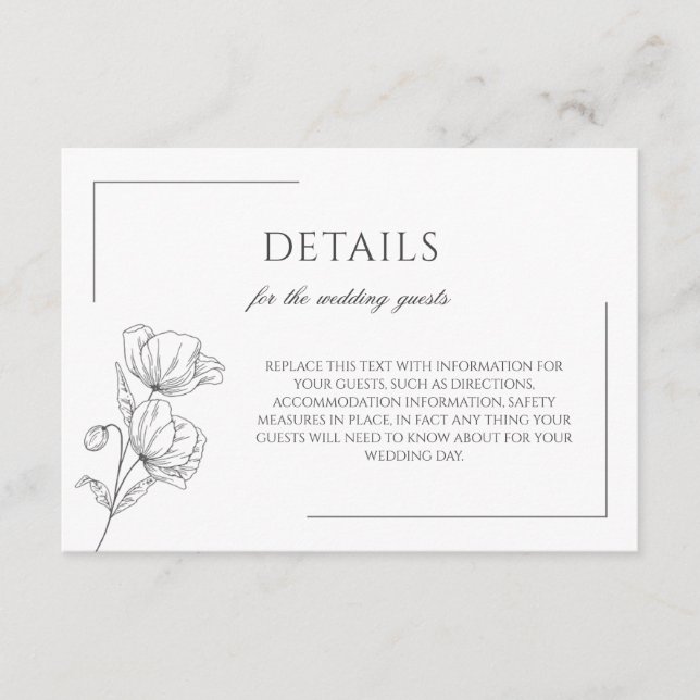 Kortet för vallmoblommor elegant chic bröllop tilläggskort (Framsida)