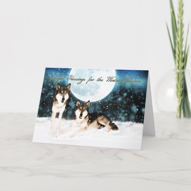 kortet för vintersolsticehälsningen med wolfs och helgkort (Framsida)