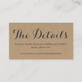 Kortet för webbplatshölje för bröllop | Rustic Kra Tilläggskort