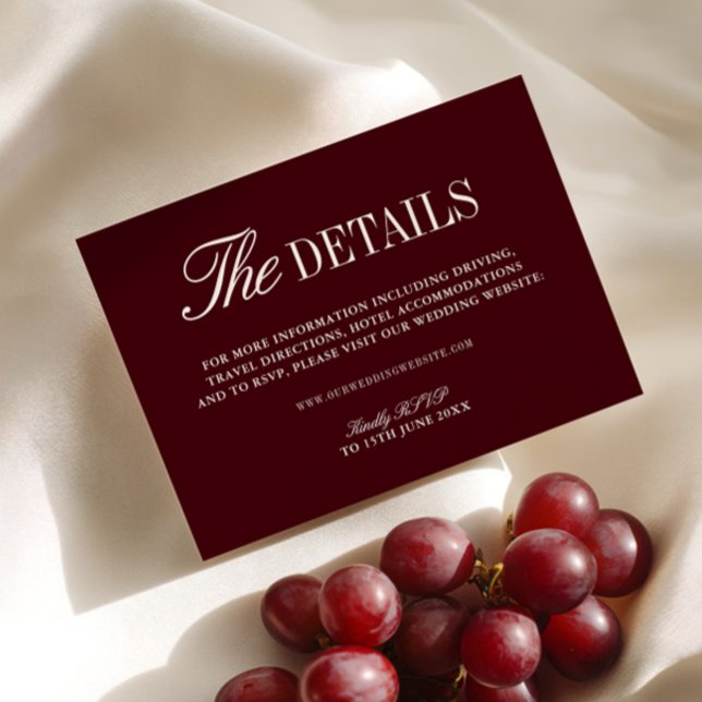 Kortet för webbplatshöljet elegant Burgundy Bröllo Tilläggskort (Elegant Burgundy Wedding Website Enclosure Card)