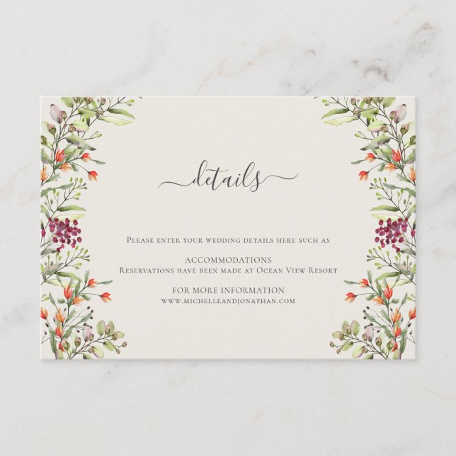 Kortet för Wildblomstermage Bröllop Tilläggskort (Framsida)