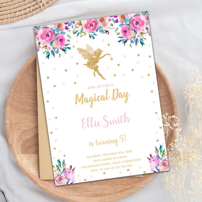 Kortet Garden Party för flickor Inbjudningar (Pink Floral Fairy Birthday Invitations)