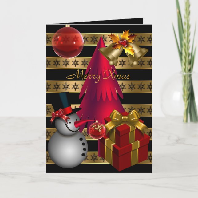 Kortet God jul Red Black Guld Rand jul Helgkort (Framsida)