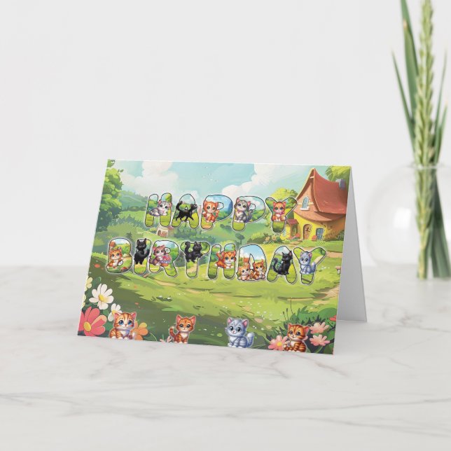 Kortet grattis på födelsedagen Cat Greeting Card f Kort (Framsida)