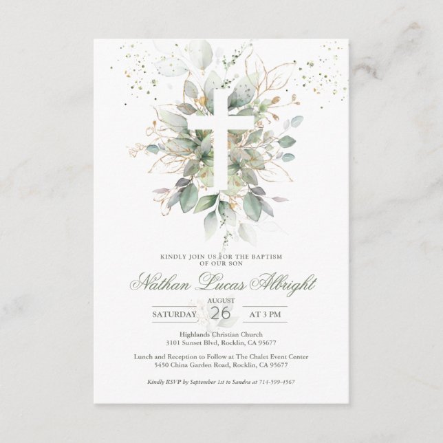 Kortet Grey Foliage Baby Baptism i bostad Kor Tilläggskort (Framsida)