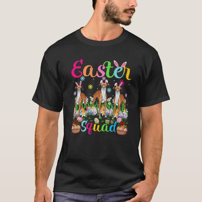 Kortet Hund Bunny Ear Påsk Squad, Lycklig E T Shirt (Framsida)