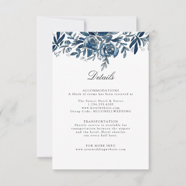Kortet Indigo Blad bröllop - detaljer OSA Kort (Framsida)