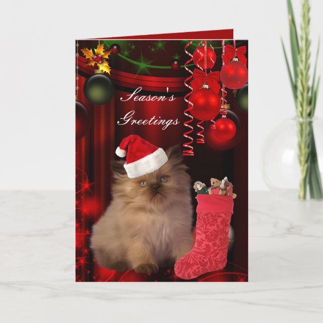 Kortet Julafton Cat Hat Helgkort (Framsida)