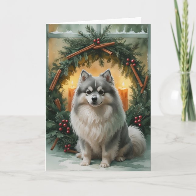 Kortet Keeshond Hund julhälsning Kort (Framsida)