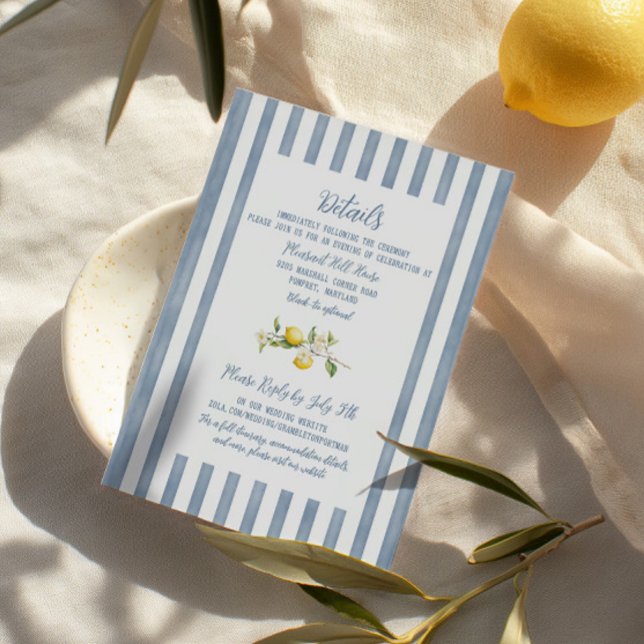 Kortet La Dolce Vita Lemon Blommigt Bröllop Tilläggskort (Italian-themed details card with lemons and floral accents. Perfect for a citrus-themed wedding.)