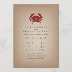 Kortet Lagrar Inspired Monogram Crab Bröllop Inbjudningar