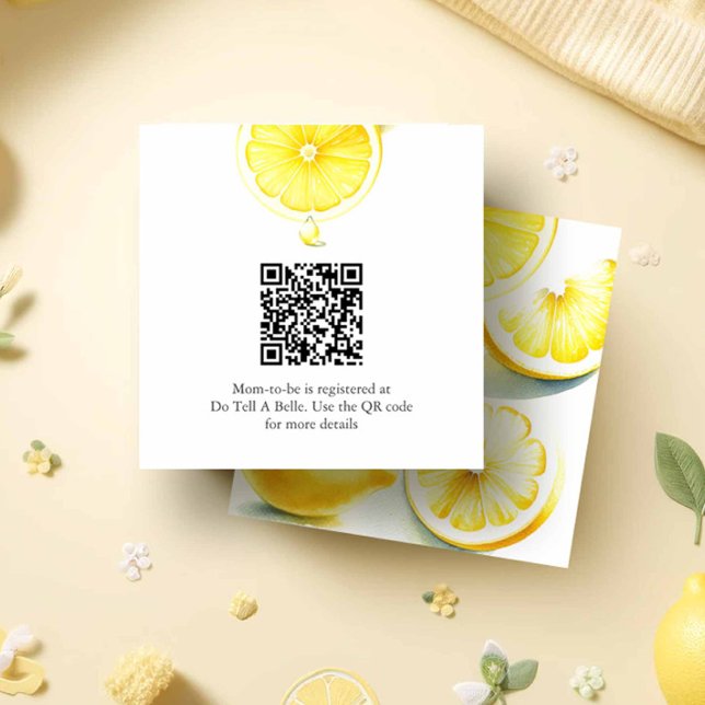 Kortet Lemon Baby Shower-registerhölje Tilläggskort (lemon baby shower invitation insert card with QR code watercolor citrus in shades of yellow.)