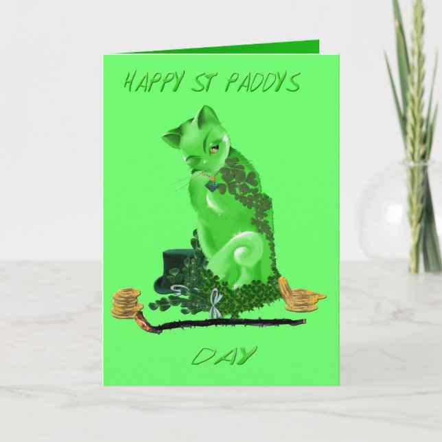 Kortet Lycklig St. Patricks Day Cat Card Kort (Framsida)
