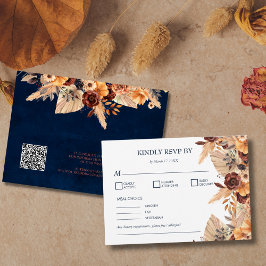 Kortet Pampas Grass Navy Blue Rust QR-kodhölje Anteckningskort
