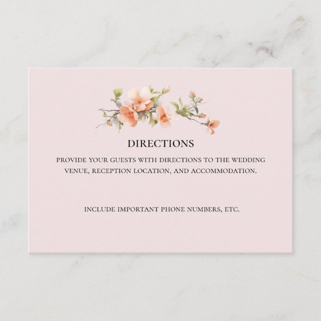 Kortet Peach Garden Wedding Directions Kortet Tilläggskort (Framsida)
