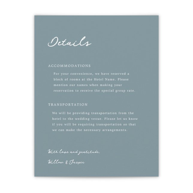 Kortet Pensacola Bröllop Tilläggskort (Pensacola Wedding Enclosure Card in Dusty Blue)