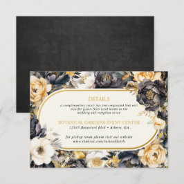 Kortet Peonies Black White & Guld Bröllop Tilläggskort