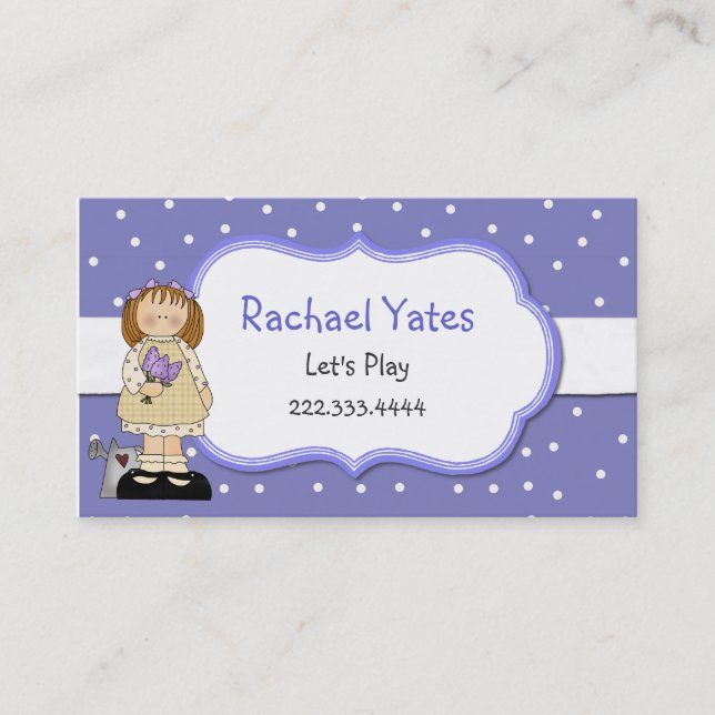 Kortet Periwinkle Blue Polka Dot Girl's Play Date  (Framsida)