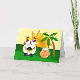 Kortet Pongal Pot, Cow och Träd Kort