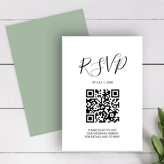 Kortet QR Bröllop OSA Sage Grönt-hölje Kort (QR code Wedding RSVP stationery Sage Green Enclosure Card)