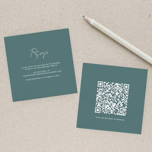 Kortet QR-Elegant för kodnummer Fyrkantigt Visitkort (QR Code Wedding RSVP Elegant Enclosure Card)