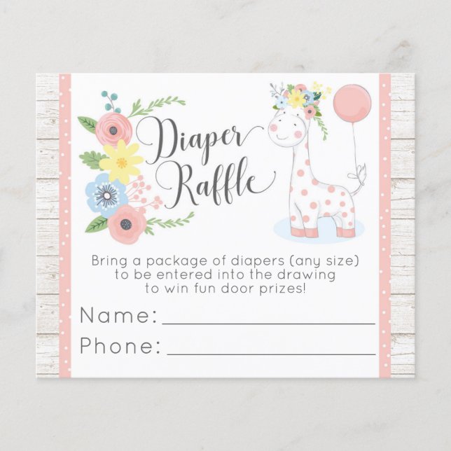 Kortet Raffle Giraffe Baby Shower Game Entry Card Flygblad (Framsidan)