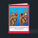Kortet Reindeer Humor julhälsning Helgkort<br><div class="desc">God jul! Sprid ut skratten med det här superskojet renar humor Julhälsningar kort av konstnären Bill Abbott. Skicka lite skratt tillsammans med ditt bästa önskemål i julhelgen. Bill Abbott tecknad "Spectickles",  den internationellt syndikerade tecknaden har också dykt upp i Hallmark U.K.,  Readers Digest och andra bra tidskrifter!</div>