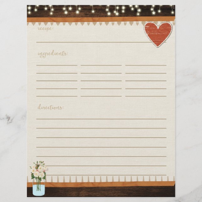 Kortet Rustic Mason Burk Kitchen Recipe Infoga (Framsida)