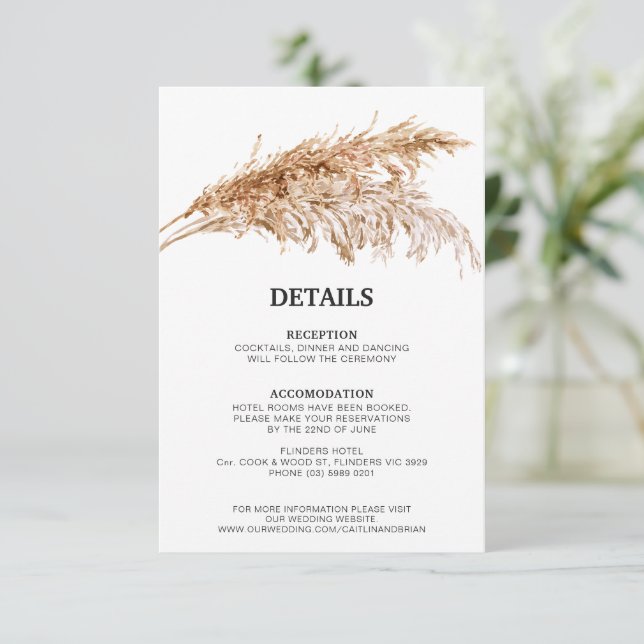 Kortet Rustic Pampas Grass Bröllop Tilläggskort (Stående Fram)