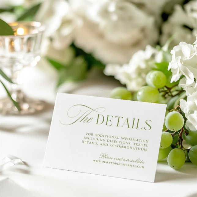 Kortet Sage Grönt & White Bröllop webbplats-hölje Tilläggskort (Sage Green & White Wedding Website Enclosure Card)