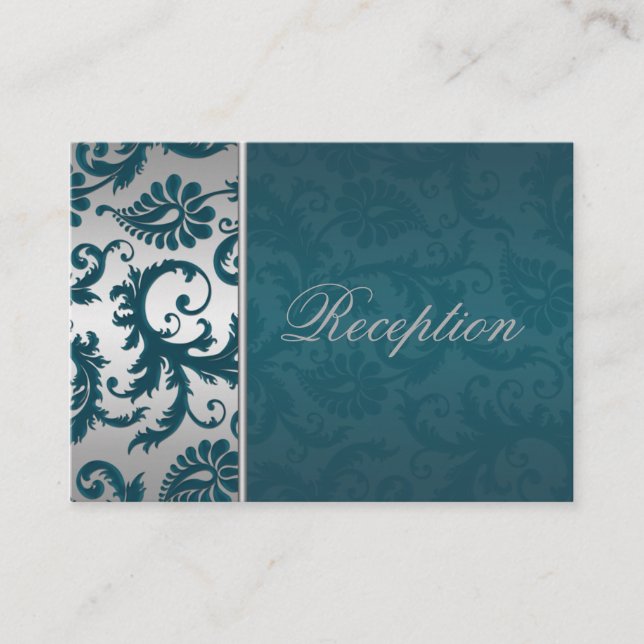 Kortet silver och Teal Damask II Tilläggskort (Framsida)