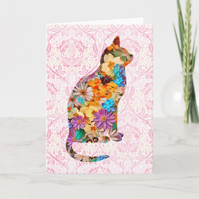 Kortet Stil Blommigt Cat Art Note Card Kort (Framsida)