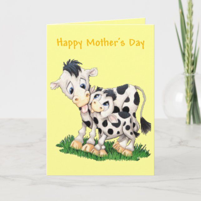 Kortet tecknad Cow och Calf Mors dag (tomt) Kort (Framsida)