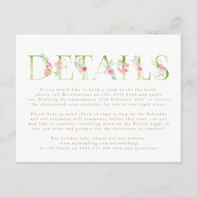 Kortet Vår bröllop för hölje med vattenfärg Blommi Tilläggskort (Framsida)