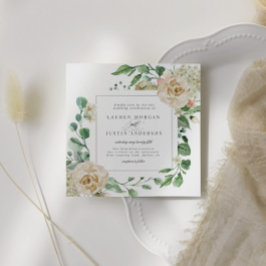 Kortet Vår Cream Garden Blommigt Square Bröllop Inbjudningar