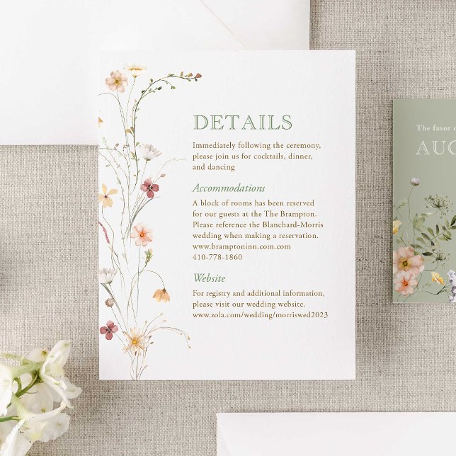 Kortet Watercolor Wildblomma Bröllop Tilläggskort (Immerse your guests in the romance of nature with our Watercolor Wildflower Wedding Collection.)