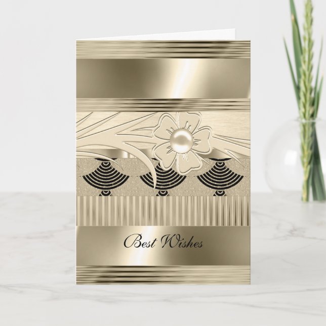 Kortets födelsedagsljus Blommigt Guld Art Deco Kort (Framsida)