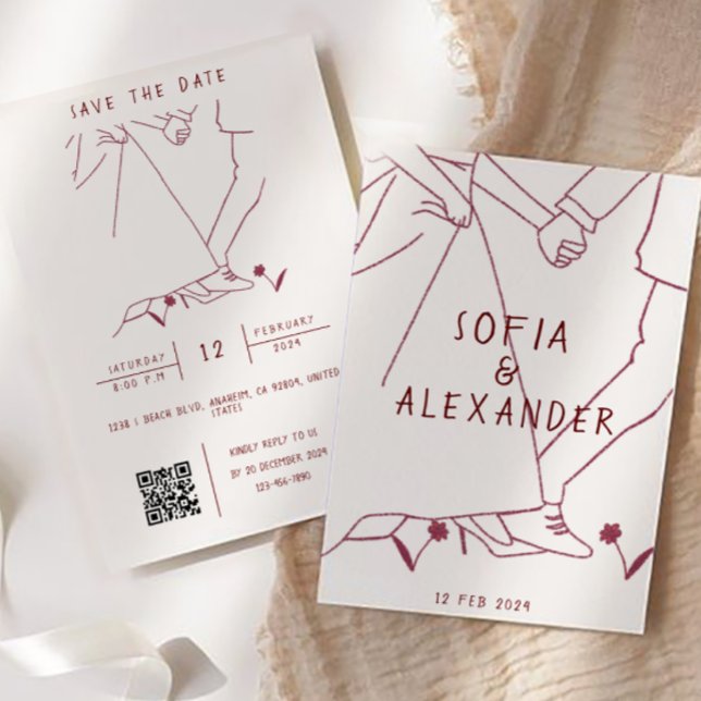 Kortfattad illustration med QR-koden OSA Bröllop Inbjudningar (wedding invitations)