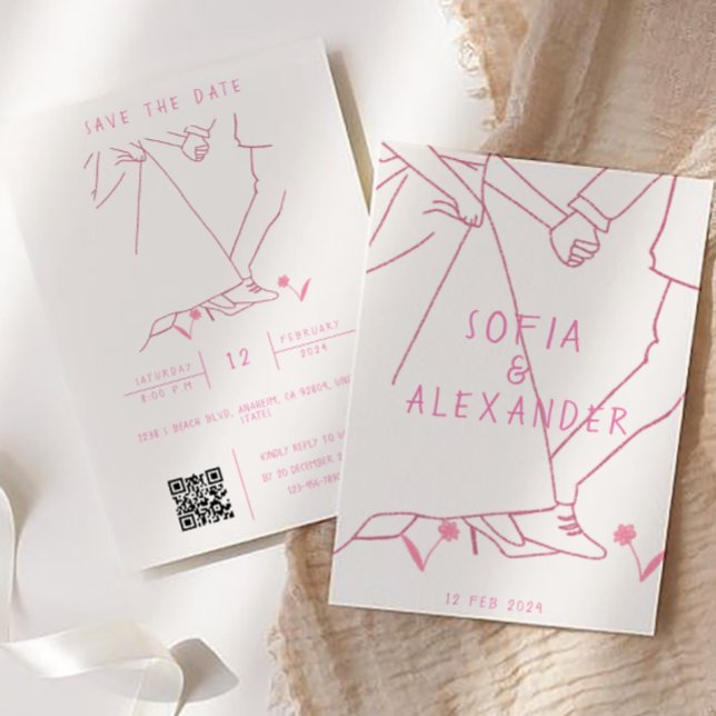 Kortfattad illustration med QR-koden OSA Bröllop Inbjudningar (Wedding Invitation)