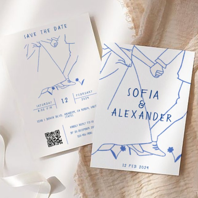 Kortfattad illustration med QR-koden OSA Bröllop Inbjudningar (Wedding Invitation)