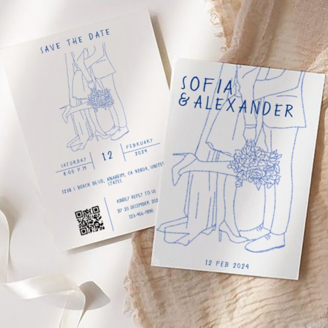 Kortfattad illustration med QR-koden OSA Bröllop Inbjudningar (Wedding Invitation)
