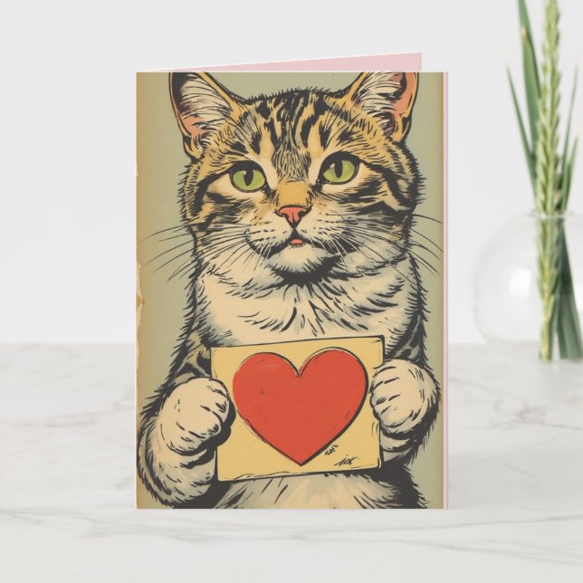 KORTHÅRIG KATT VALENTINSDAGEN GRATTULATIONSKORT KORT (Framsida)