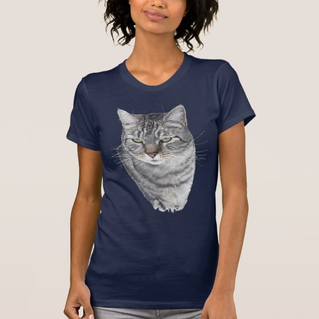 Korthårig Tabby Katt Huvudstudie Tee (Framsida)